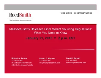 Agenda  Overview of New Statute and Regulation Process  General Considerations  Whats