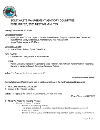 SOL  OLID W  WASTE M  MANAG  AGEMENT AD  ADVISOR  ORY C  COM  OMMITTEE  FEBR  BRUARY  RY 20  20, 20