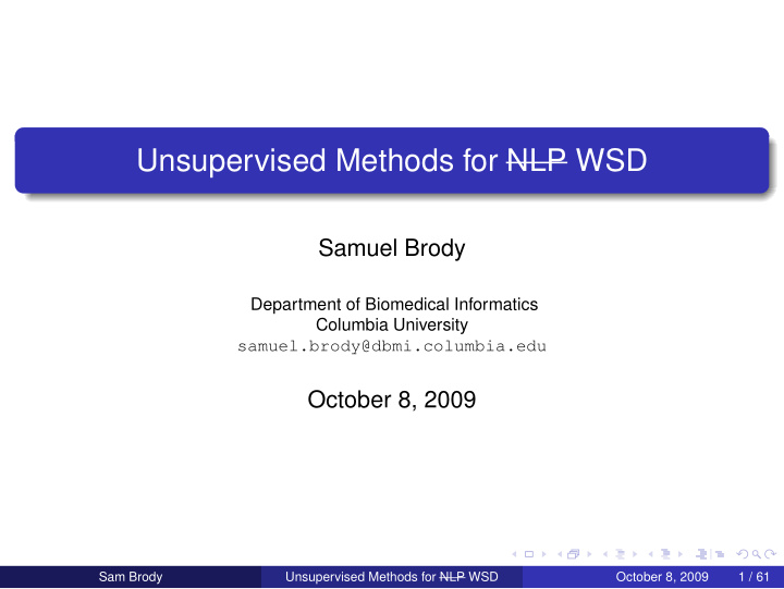unsupervised methods for nlp wsd
