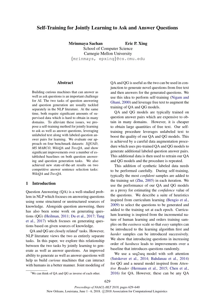 self training for jointly learning to ask and answer