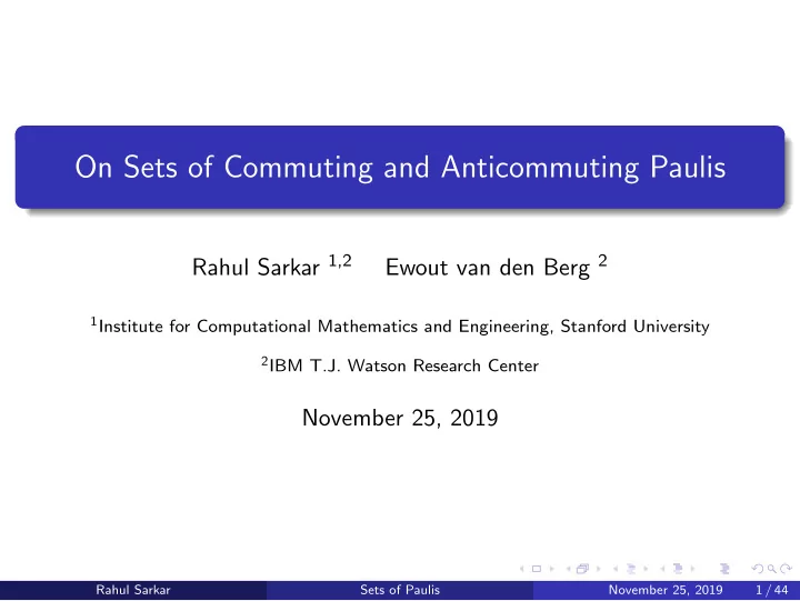 on sets of commuting and anticommuting paulis