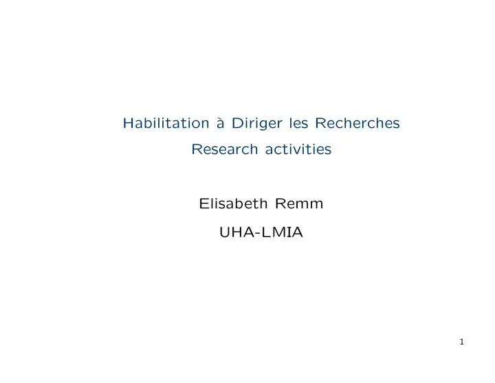 habilitation a diriger les recherches research activities