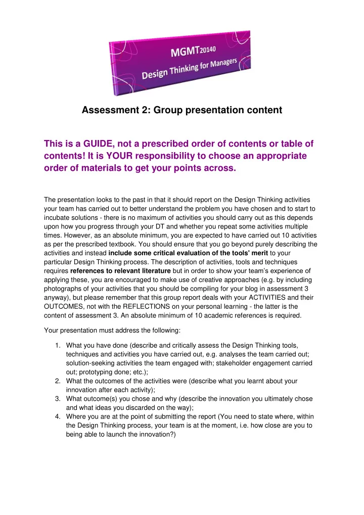 assessment 2 group presentation content