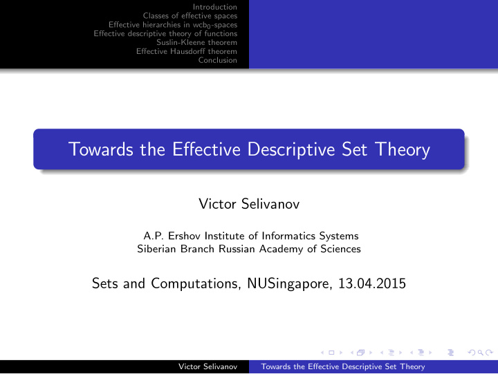 towards the effective descriptive set theory