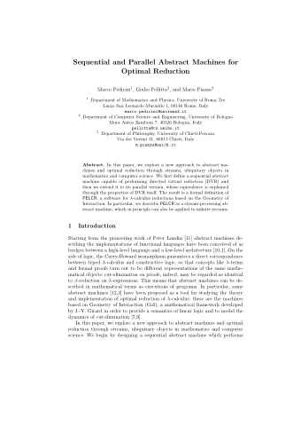 Sequential and Parallel Abstract Machines for  Optimal Reduction Marco Pedicini 1 , Giulio Pellitta