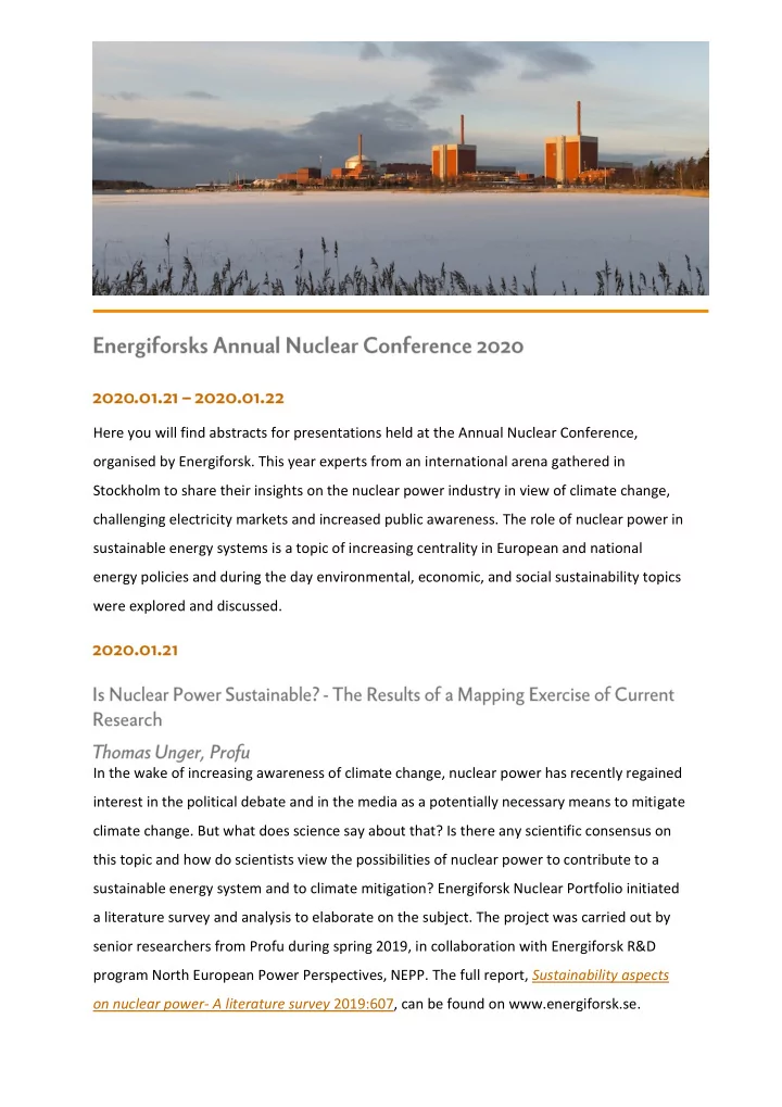here you will find abstracts for presentations held at