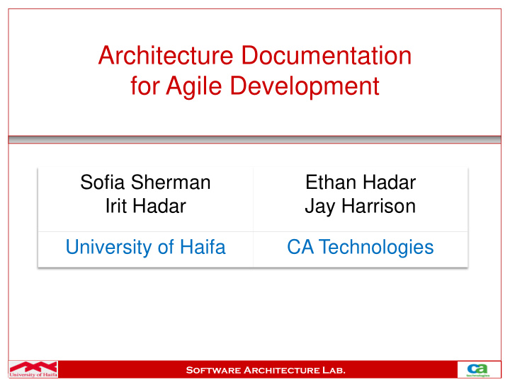 architecture documentation for agile development