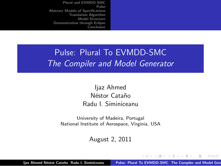pulse plural to evmdd smc the compiler and model generator