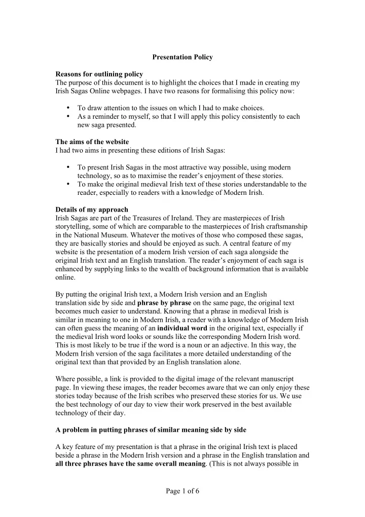 presentation policy reasons for outlining policy the