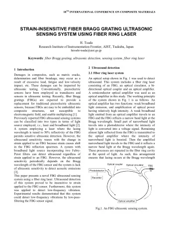 STRAIN-INSENSITIVE FIBER BRAGG GRATING ULTRASONIC  SENSING SYSTEM USING FIBER RING LASER  H. Tsuda