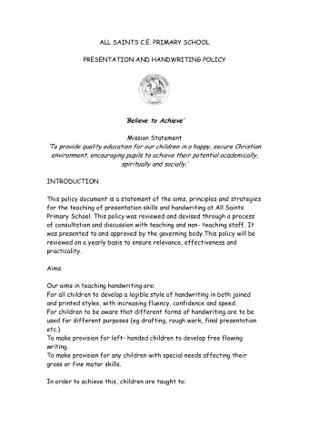 Believe to Achieve  Mission Statement  To provide quality education for our children in a