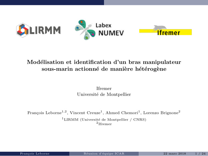 mod elisation et identification d un bras manipulateur