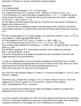 Zaslavskys Theorem on acyclic orientations of signed graphs Definitions:  is a signed graph