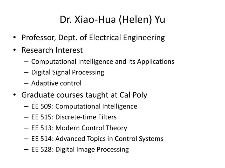 dr xiao hua helen yu