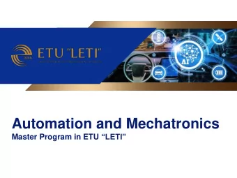 Automation and Mechatronics Master Program in ETU LETI  AGENDA  Faculty of Industrial