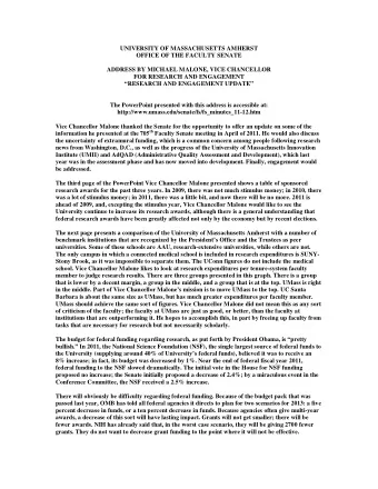 UNIVERSITY OF MASSACHUSETTS AMHERST  OFFICE OF THE FACULTY SENATE  ADDRESS BY MICHAEL MALONE, VICE