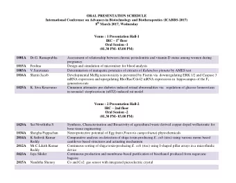 ORAL PRESENTATION SCHEDULE  International Conference on Advances in Biotechnology and