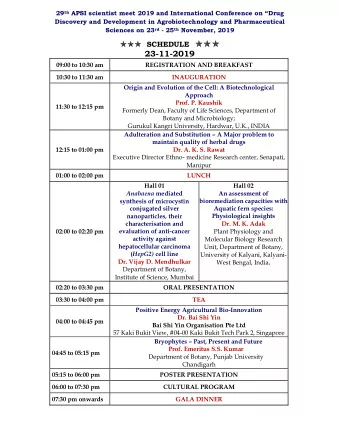 SCHEDULE   23-11-2019  09:00 to 10:30 am  REGISTRATION AND BREAKFAST  10:30 to