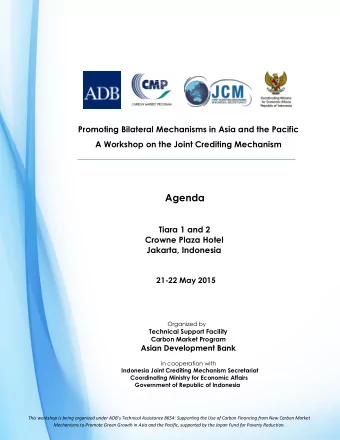 Promoting Bilateral Mechanisms in Asia and the Pacific  A Workshop on the Joint Crediting Mechanism