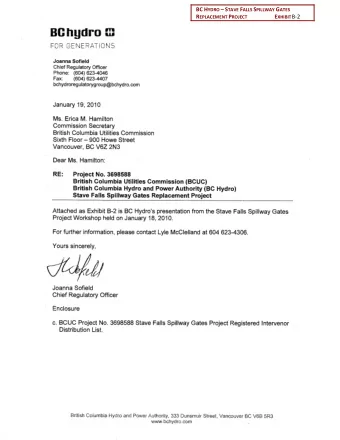 B C h y d ro  F O R  G E f\lE  IO N S  Jo a n n a S o fie ld  C h ie f R e g u la to ry O ffice r