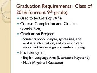 Graduation Requirements:  Class of 2016 (current 9 th grade)  Used to be Class of 2014
