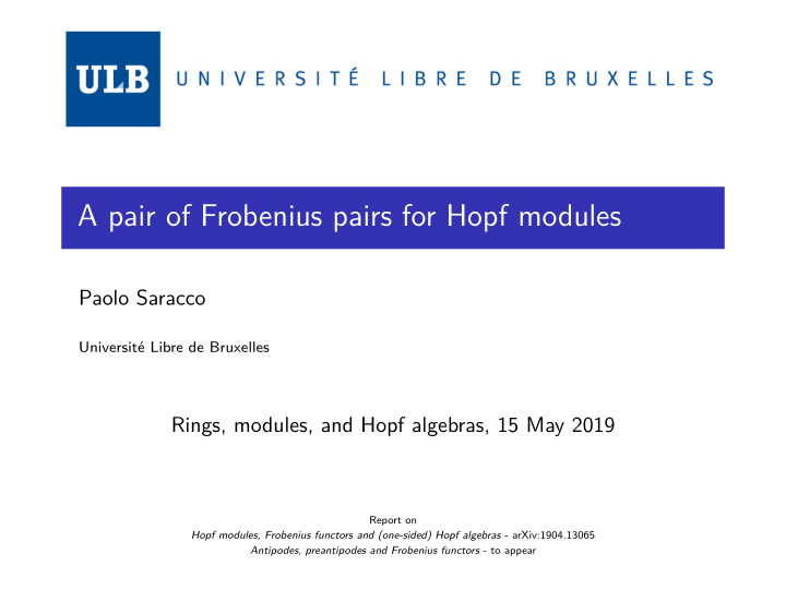 a pair of frobenius pairs for hopf modules