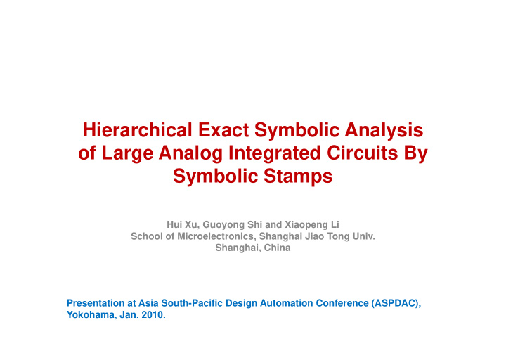 hierarchical exact symbolic analysis y y of large analog