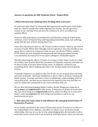 Answers to questions for IIRP Graduate School   Pepper Black  1.What informed your thinking when