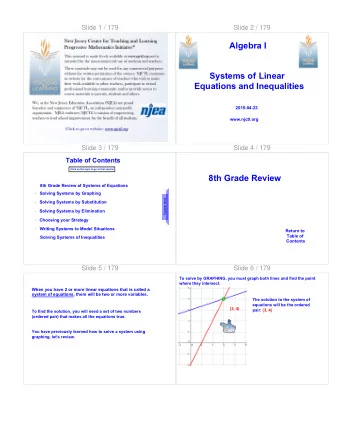 Algebra I  Systems of Linear  Equations and Inequalities  2015-04-23  www.njctl.org  Slide 3 / 179
