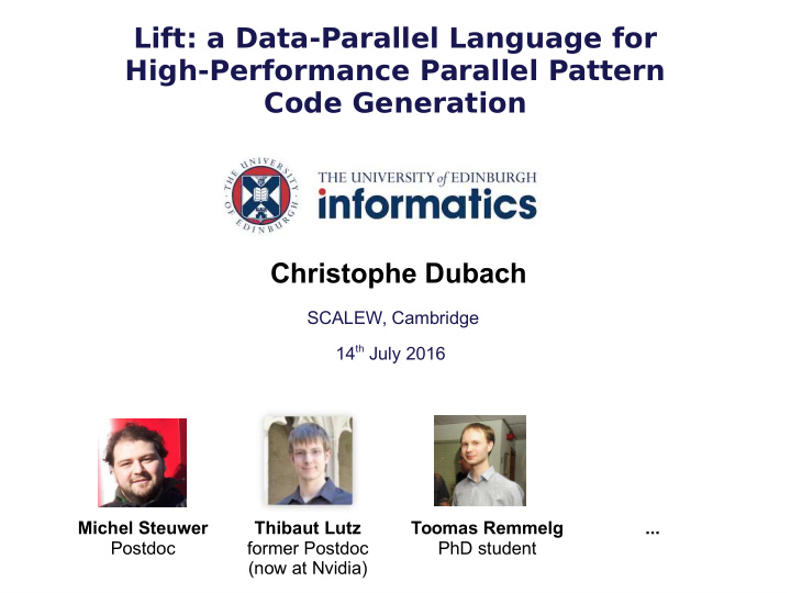 lift a data parallel language for high performance