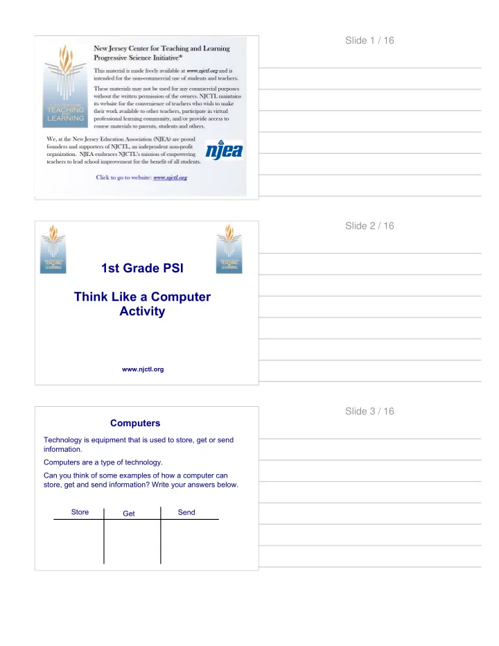 1st grade psi think like a computer activity