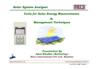 Solar System Analyzer  Tools for Solar Energy Measurements  &amp;  Management Techniques