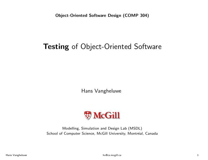 testing of object oriented software