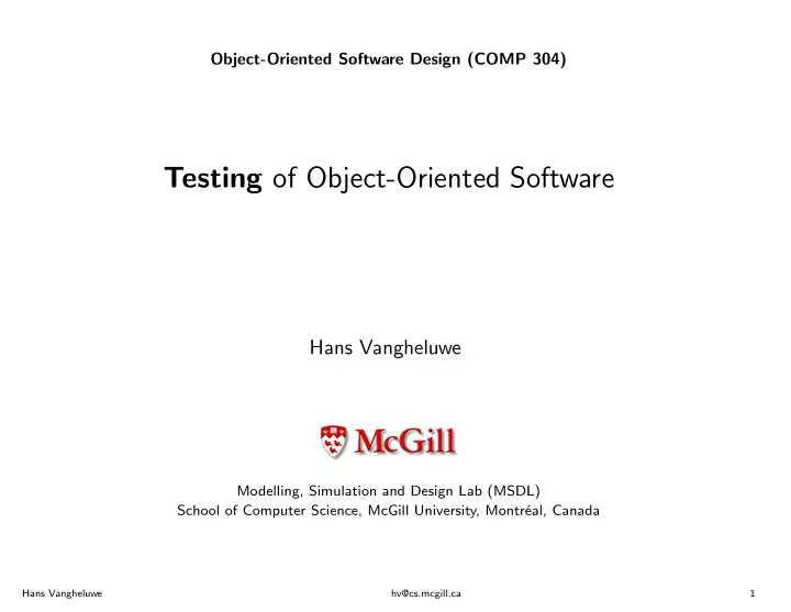 testing of object oriented software