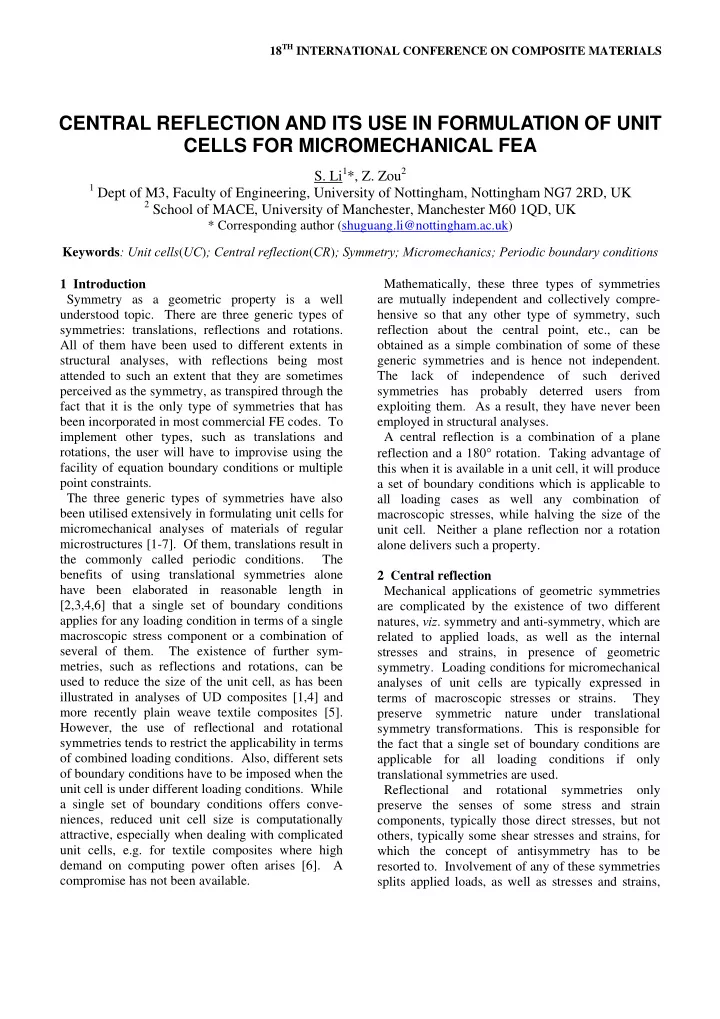 central reflection and its use in formulation of unit
