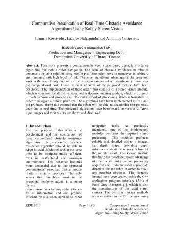 Comparative Presentation of Real-Time Obstacle Avoidance  Algorithms Using Solely Stereo Vision