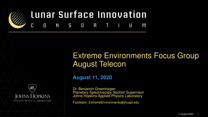 extreme environments focus group august telecon