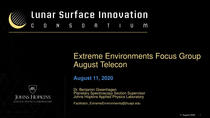 extreme environments focus group august telecon