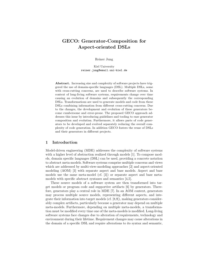 geco generator composition for aspect oriented dsls