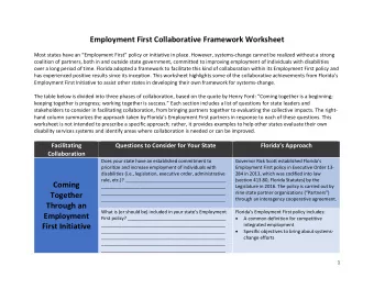 Employment First Collaborative Framework Worksheet  Most states have an Employment First