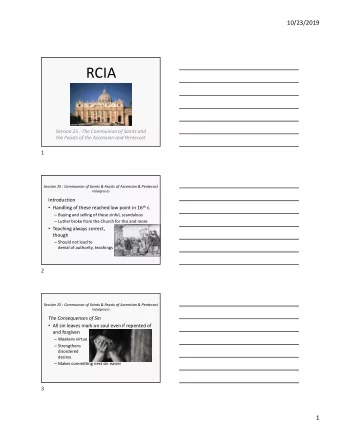 RCIA  Session 25 : The Communion of Saints and  the Feasts of the Ascension and Pentecost  1