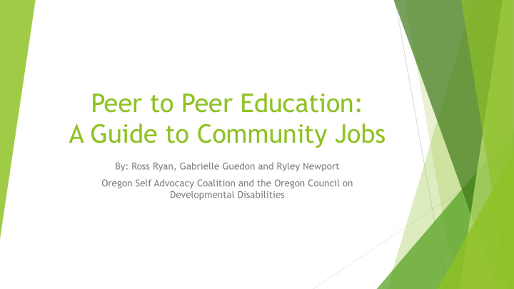 peer to peer education a guide to community jobs