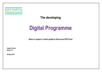 Digital Programme  Notes to support a verbal update to Resources PDS Panel  Angela Parratt  Head of