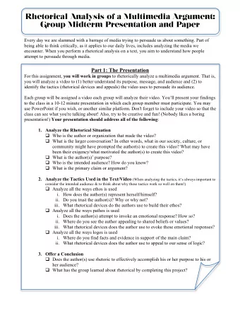 Rhetorical Analysis of a Multimedia Argument:  Group Midterm Presentation and Paper  Every day we