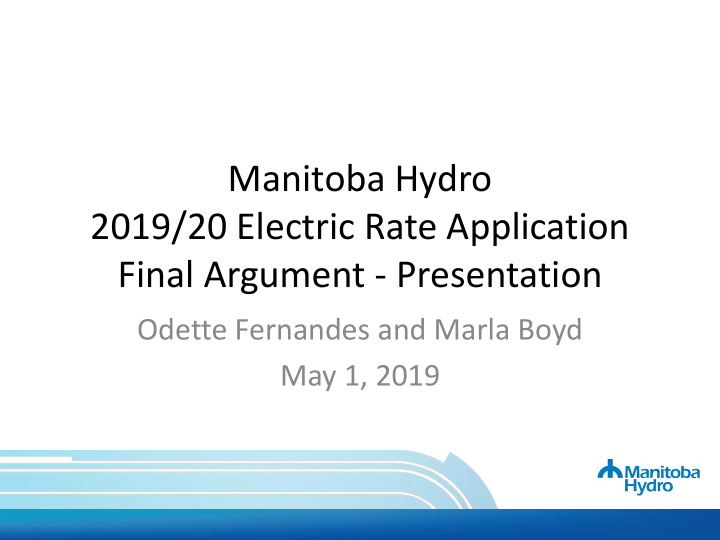 manitoba hydro 2019 20 electric rate application final