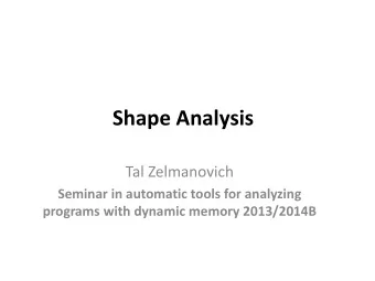 Shape Analysis  Tal Zelmanovich  Seminar in automatic tools for analyzing programs with dynamic