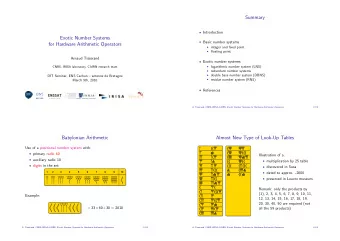 Summary  Introduction  Exotic Number Systems  Basic number systems  for Hardware Arithmetic