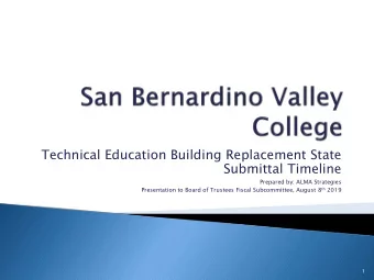 Technical Education Building Replacement State  Submittal Timeline  Prepared by: ALMA Strategies