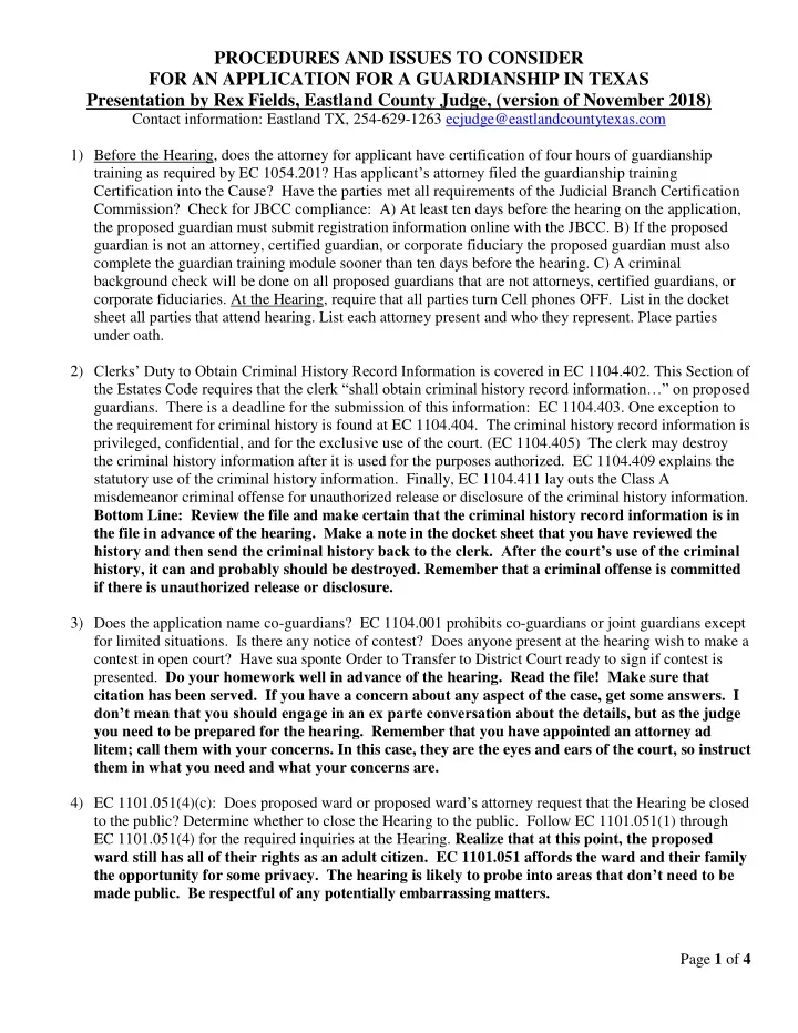procedures and issues to consider for an application for