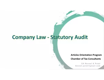 Articles Orientation Program  Chamber of Tax Consultants  C A  H e n e e l  K  P a t e l  h e n e e